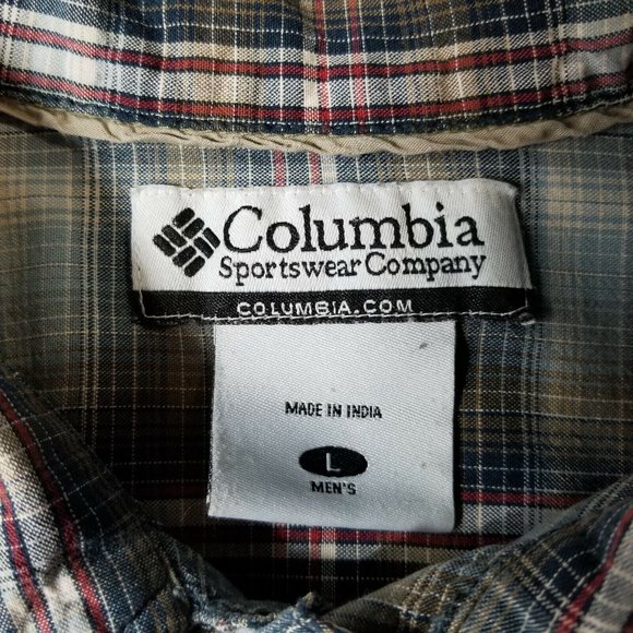 Columbia Mens Shirt L Green Plaid Short Sleeve Button Front Single Pocket AK7 - Picture 5 of 5